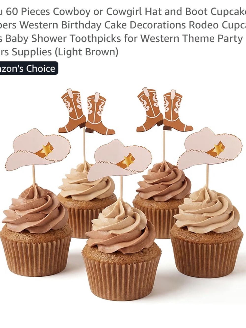 Cowboy Hat & Boot Cupcake Toppers - Light Brown Western Party Picks (60 Pieces)